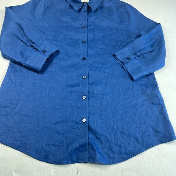 Chicos No Iron Linen Shirt Blue Button Down 3/4 Sleeve Collared Top Small .5 - Picture 2 of 10